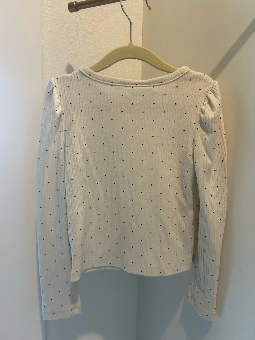 Gap Kids Softspun Ribbed Top - Girls Long Sleeve Cream & Black Polka Dots